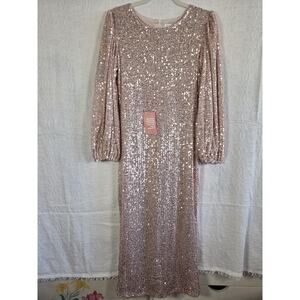 NWT Ivy City Lady Dress In Rose Gold Sequined Wedding Guest Dress Size S
